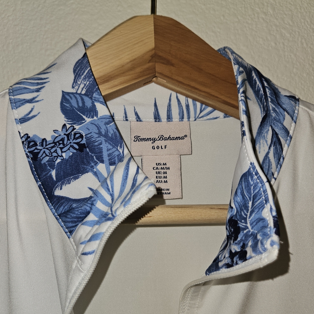 Tommy Bahama White and Blue Golf Polo
